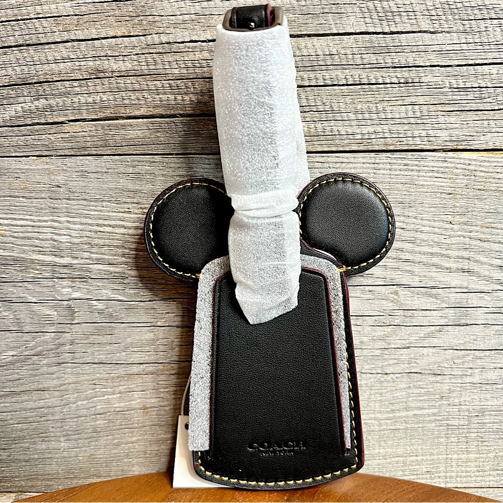 NWT 🏷️ 🆕 Authentic Coach x Mickey Mouse Ear Leather Luggage Tag, New